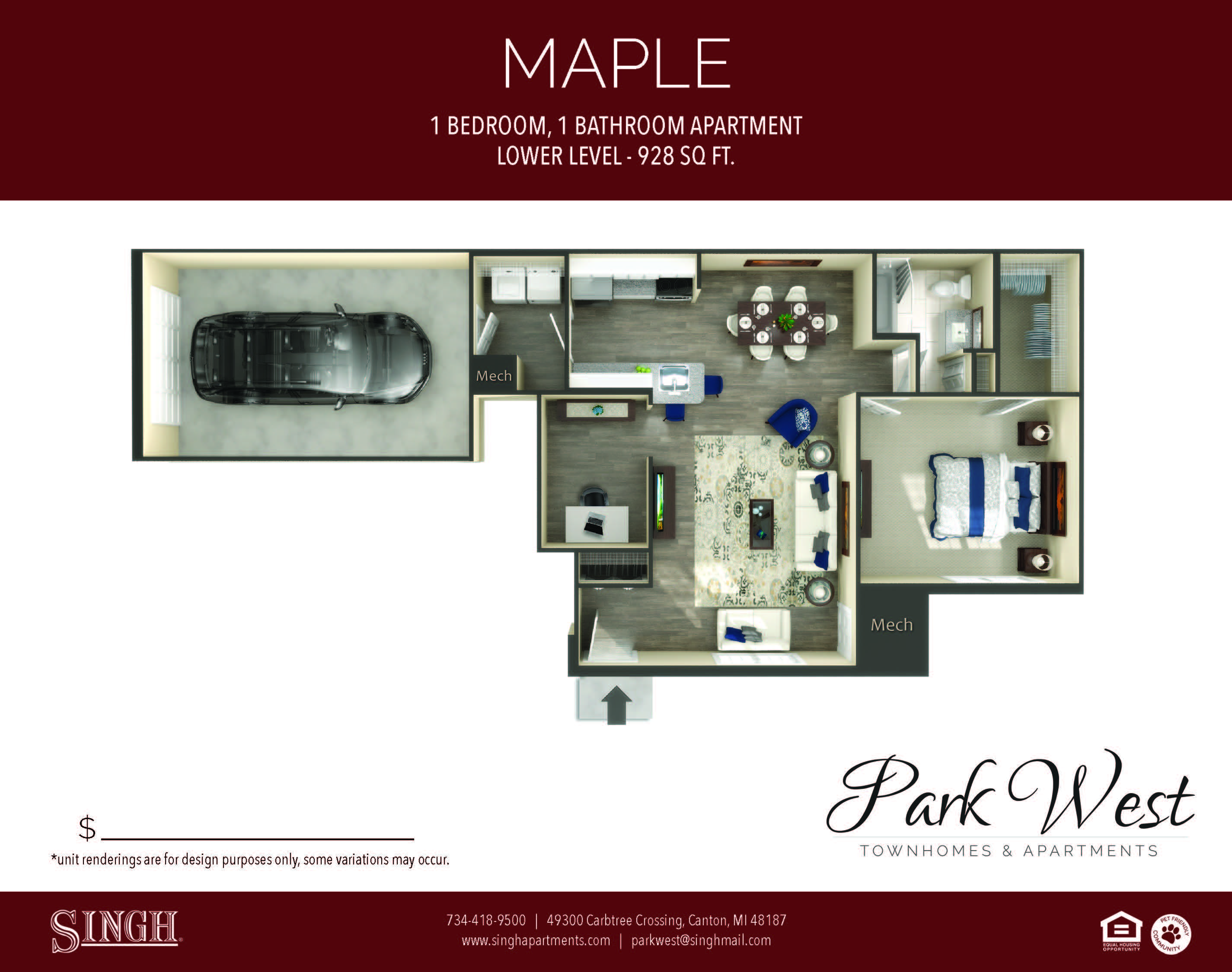 Maple Floor Plan at Park West, Michigan